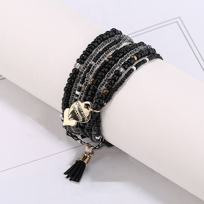 Heart Shape Pendant Bracelet Boho Style Multilayer Stackable Beaded Bracelet Set Multicolor Hand Jewelry