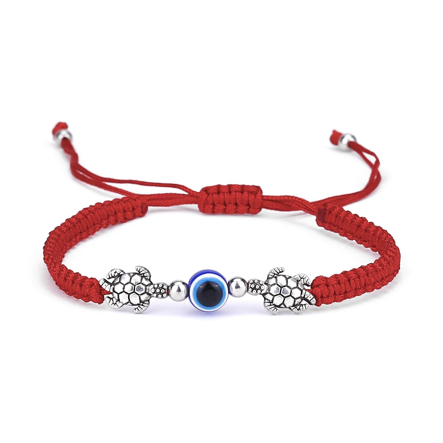 Blue Evil Eyes Red Rope Braided Adjustable Bracelet