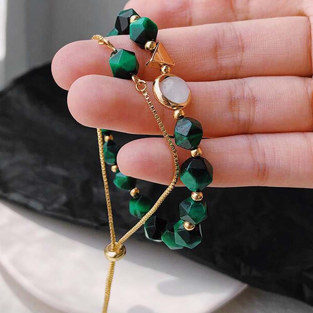 Green Irregular Stone Womens Layer Chain Bracelet Charm Bracelet Link Bracelet