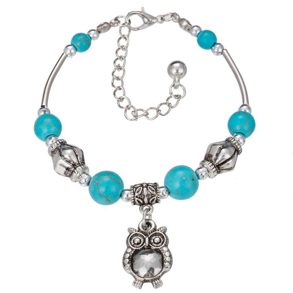 Charm Vintage Jewelry Silver Natural Turquoise Women Girl Butterfly Bracelet Chain Beads Bracelet & Bangle Wedding Gift