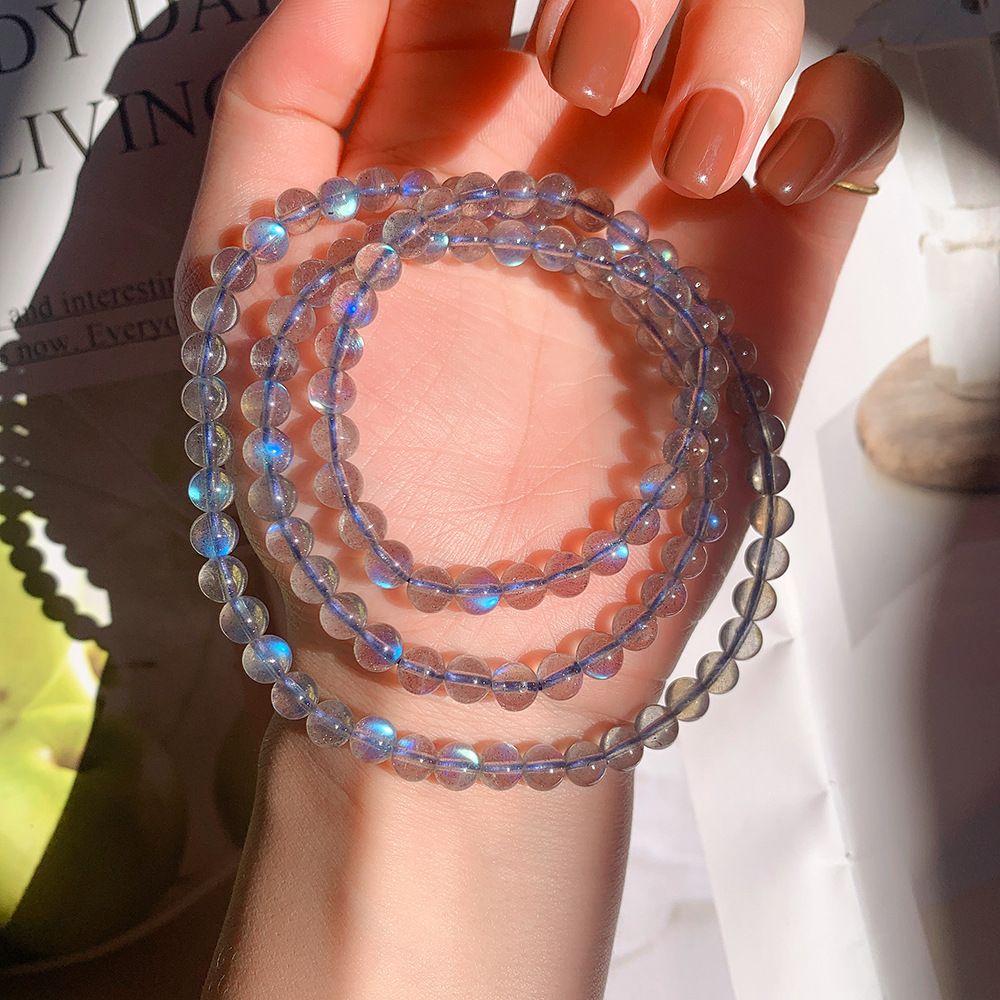 Natural Grey Moonstone Three Circle Bracelet