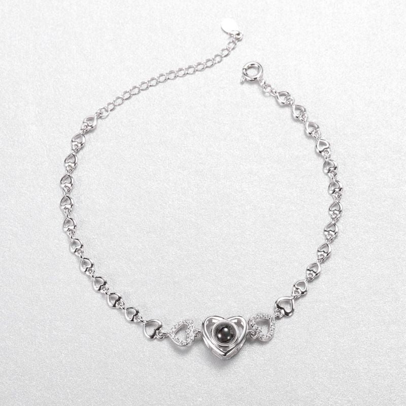Women's Hollow Heart Projection Sterling Silver Bracelet