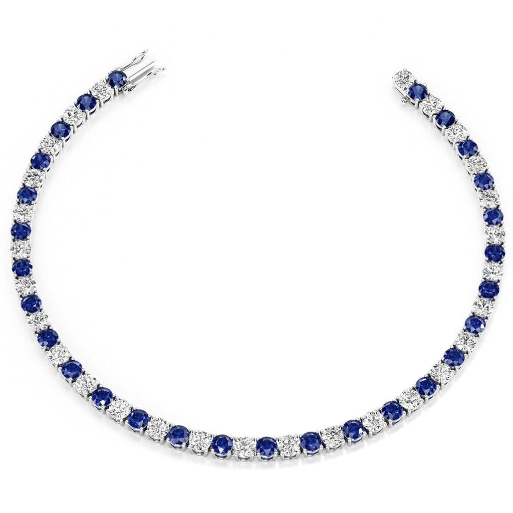 7.50 CTW AGI Certified Lab Created Blue Sapphire & Diamond Tennis Bracelet in 14K White Gold Overlay