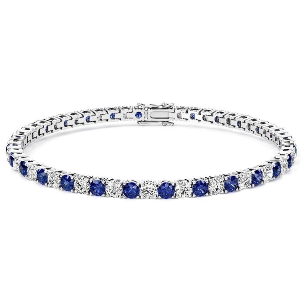 7.50 CTW AGI Certified Lab Created Blue Sapphire & Diamond Tennis Bracelet in 14K White Gold Overlay