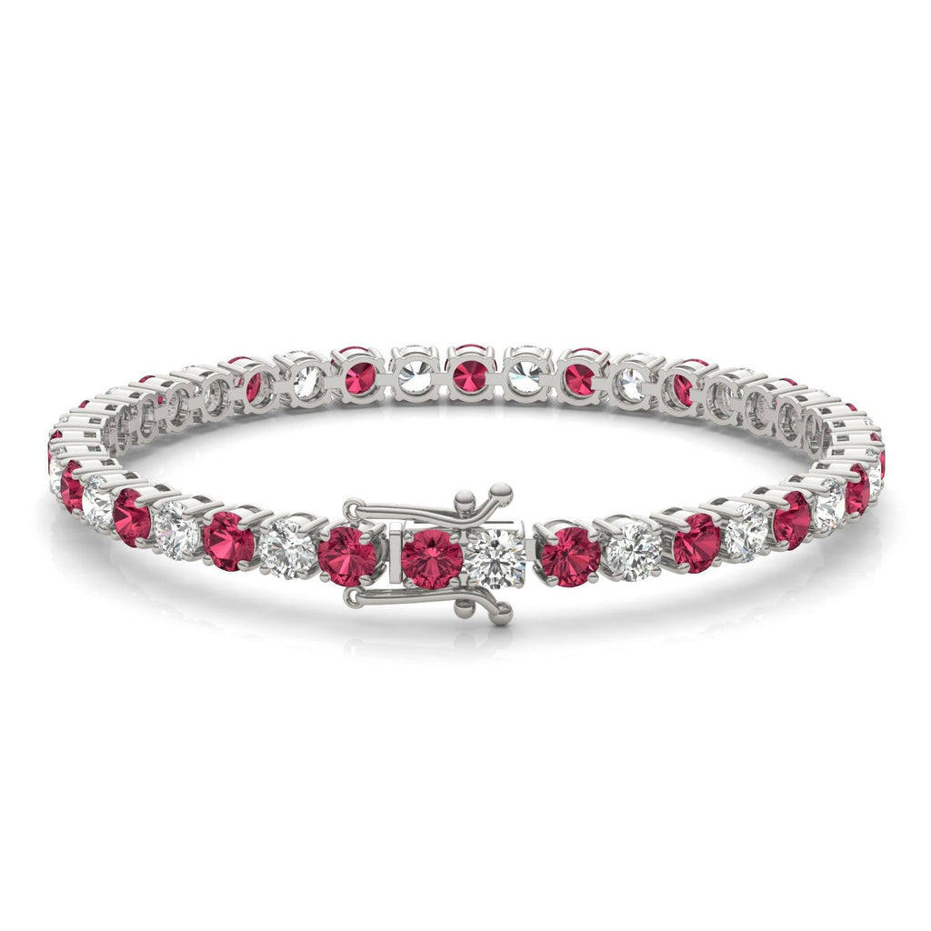 7.50 CTW AGI Certified Lab Created Ruby & Diamond Tennis Bracelet in 14K White Gold Overlay