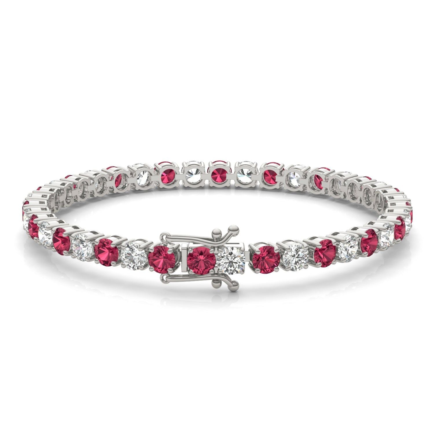 7.50 CTW AGI Certified Lab Created Ruby & Diamond Tennis Bracelet in 14K White Gold Overlay