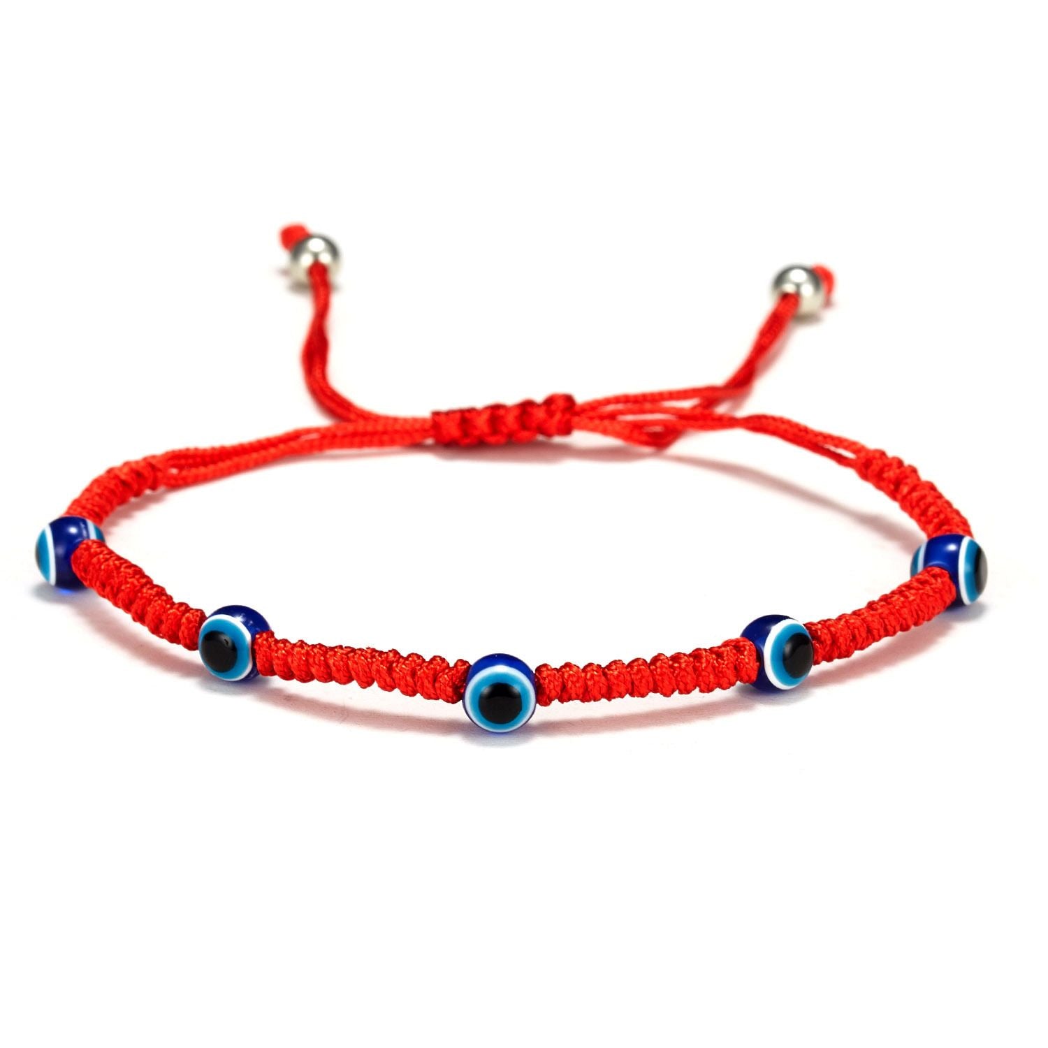 Blue Evil Eyes Red Rope Braided Adjustable Bracelet