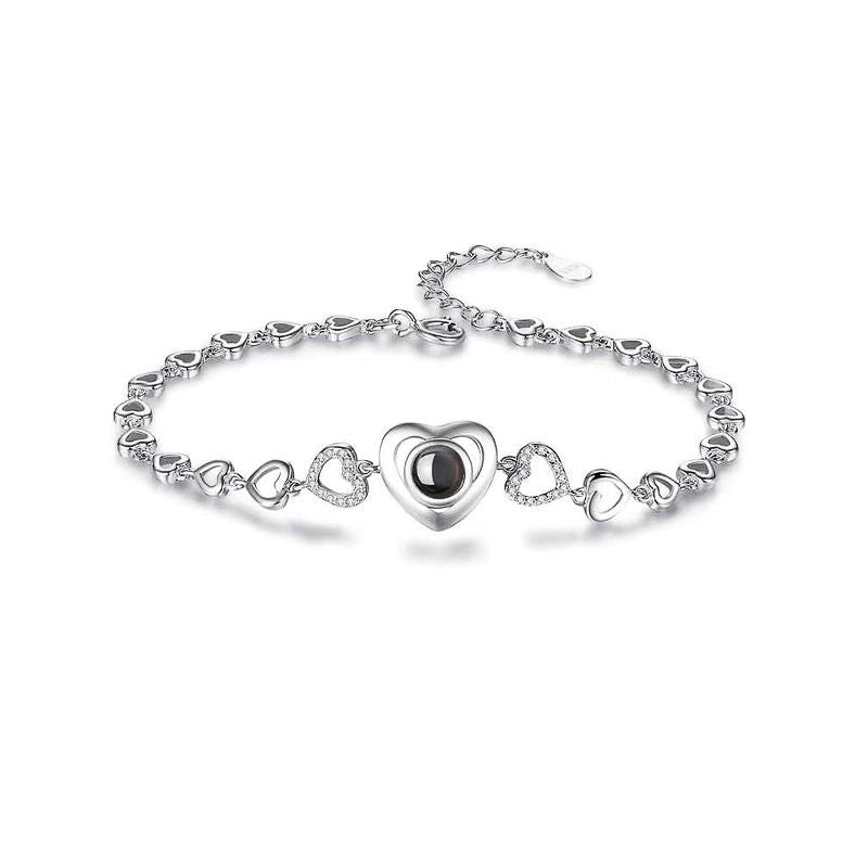 Women's Hollow Heart Projection Sterling Silver Bracelet