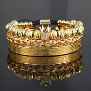 European And American Retro Easy Matching Crown Woven Brace Lace Bracelet Set Dripping Roman Letters Woven Stainless Steel Bracelet