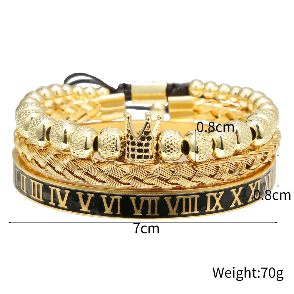 European And American Retro Easy Matching Crown Woven Brace Lace Bracelet Set Dripping Roman Letters Woven Stainless Steel Bracelet