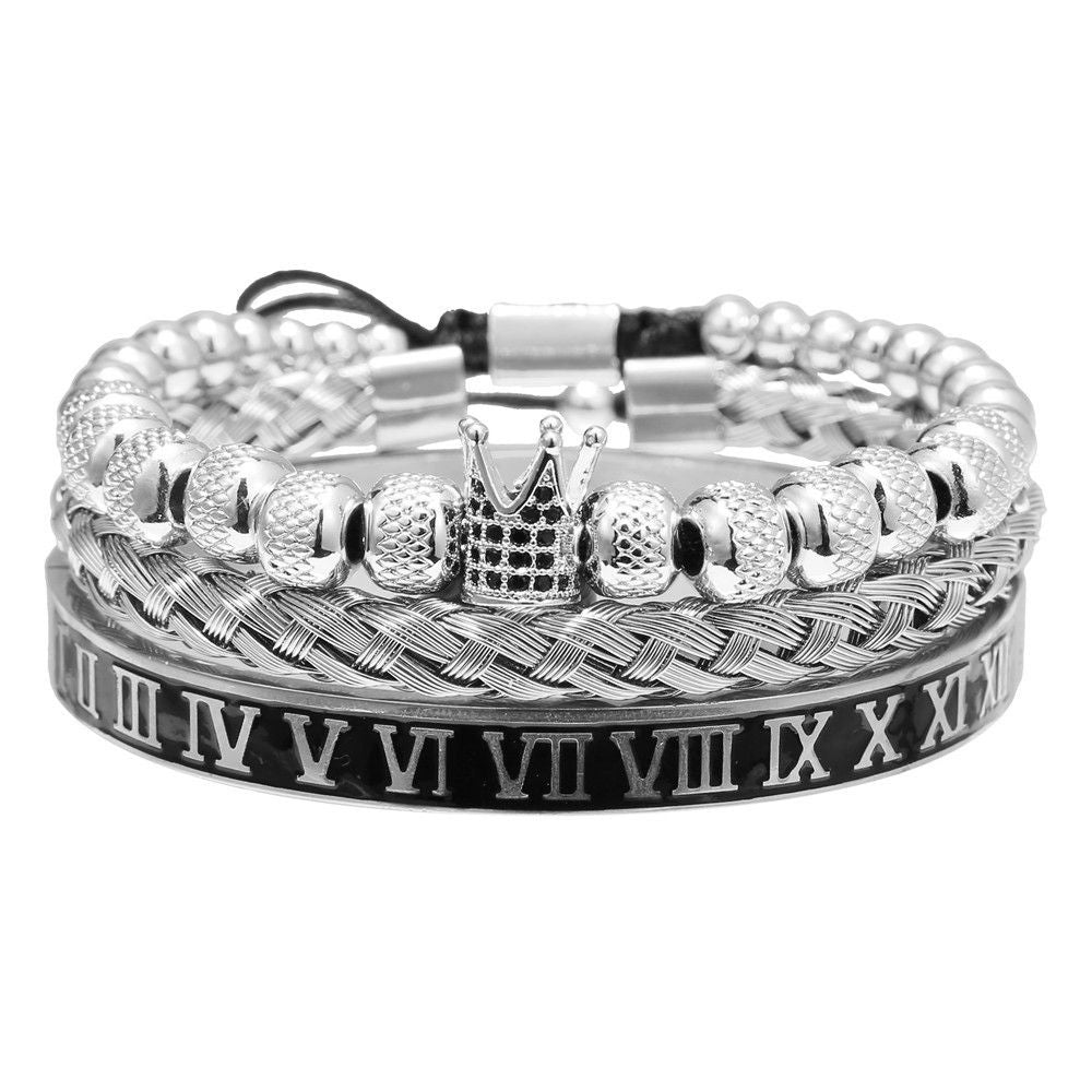European And American Retro Easy Matching Crown Woven Brace Lace Bracelet Set Dripping Roman Letters Woven Stainless Steel Bracelet