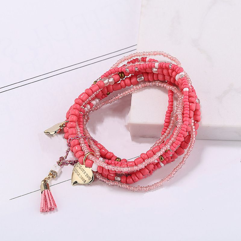 Heart Shape Pendant Bracelet Boho Style Multilayer Stackable Beaded Bracelet Set Multicolor Hand Jewelry