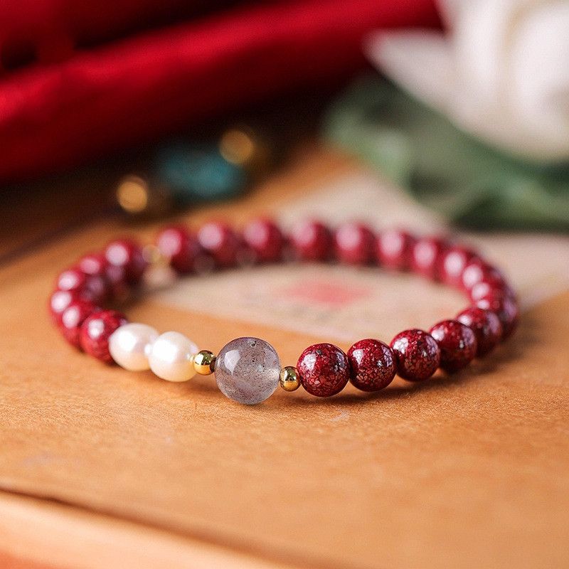 Vermillion Pearl Moonstone Couple Simple Bracelet