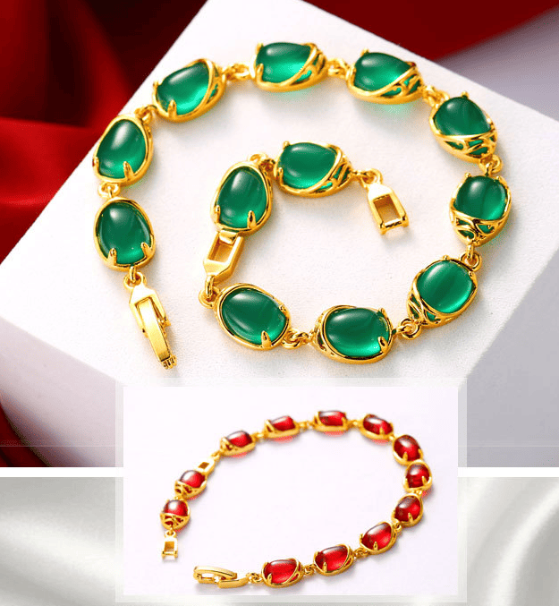 Artificial emerald temperament retro bracelet female plated 24K gold