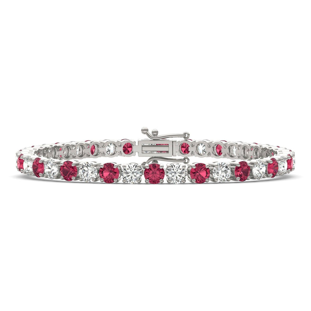 7.50 CTW AGI Certified Lab Created Ruby & Diamond Tennis Bracelet in 14K White Gold Overlay