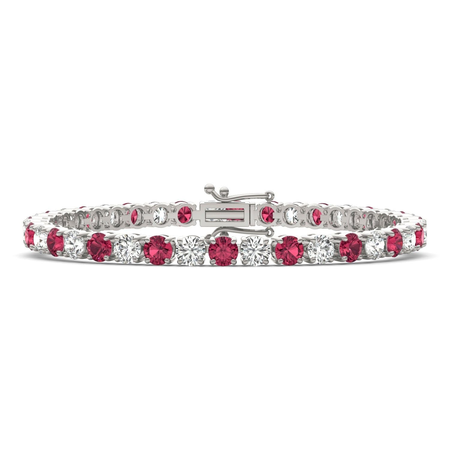 7.50 CTW AGI Certified Lab Created Ruby & Diamond Tennis Bracelet in 14K White Gold Overlay