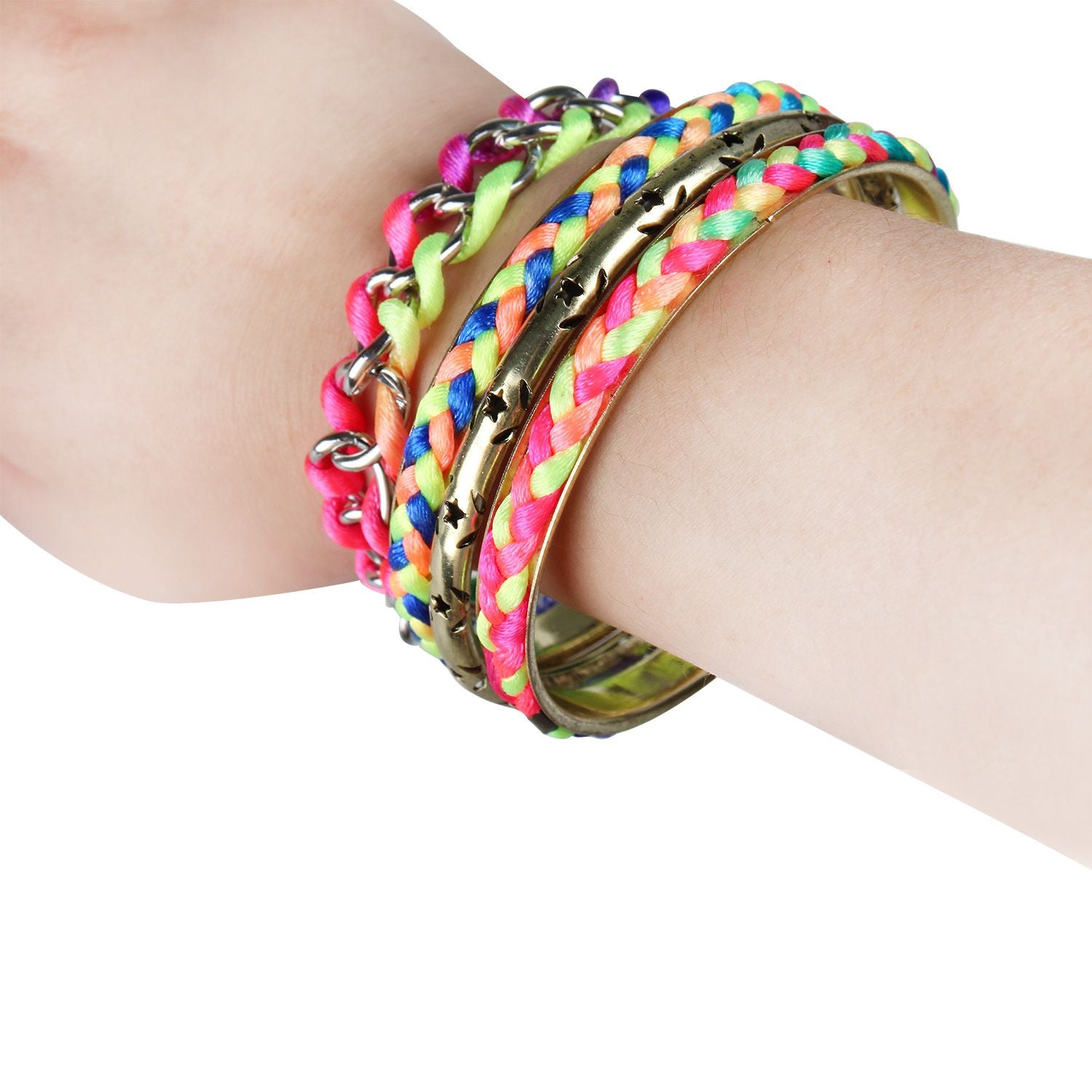 4Pcs Colorful Woven Burnished Gold Bracelets Set