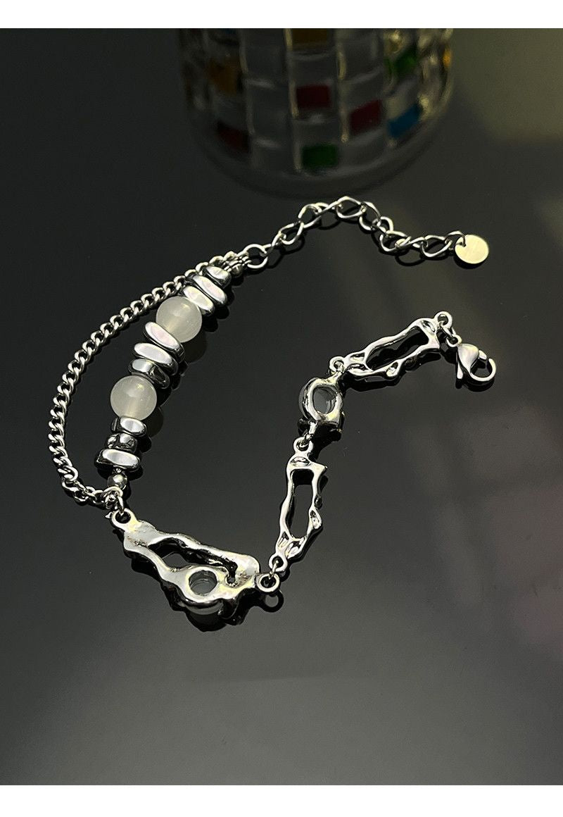 Women's Niche Design Pin Moonstone Cat's Eye Beaded Bracelet