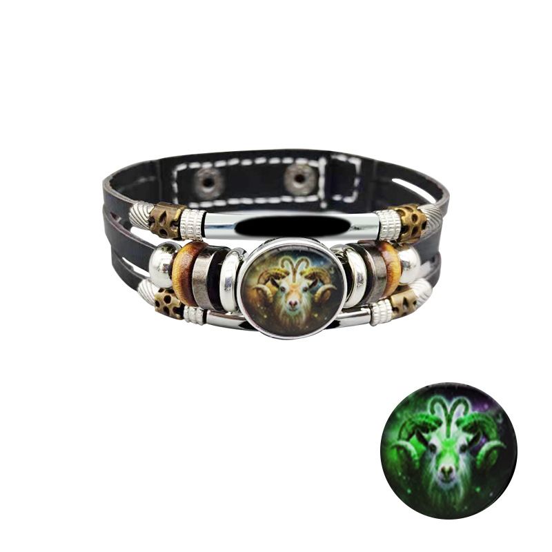 European And American Retro Step-on Line Buckle Twelve Constellation Luminous Bracelet Ornament Leather Bracelet Men's And Women's Bracelet