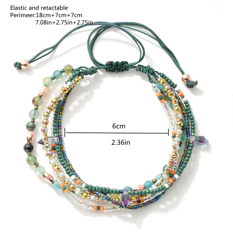 Bohemian Style Rice Bead Bracelet For Women, Multilayer Ethnic Style Bracelet Set, Natural Stone Handmade Braided Bead Bracelet, Adjustable Bracelet Jewelry
