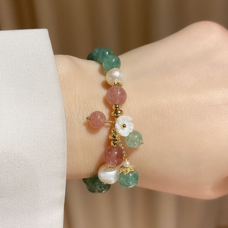 Female Forest Green Strawberry Crystal Bracelet