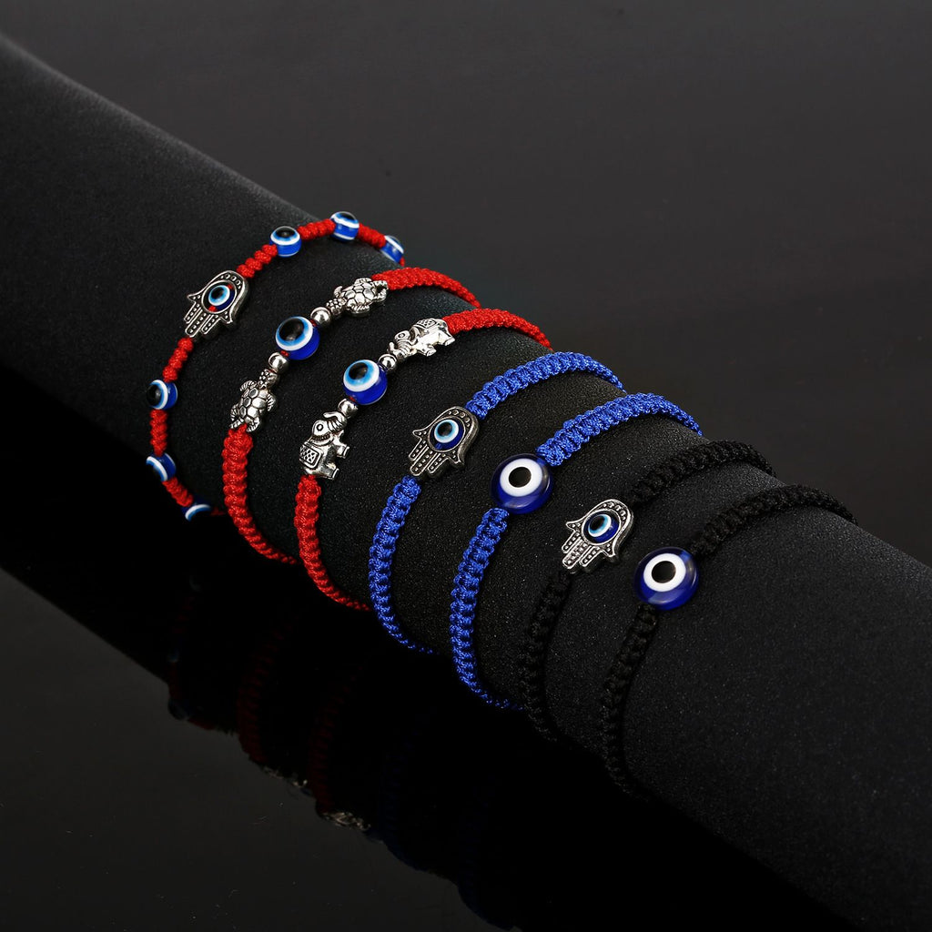 Blue Evil Eyes Red Rope Braided Adjustable Bracelet