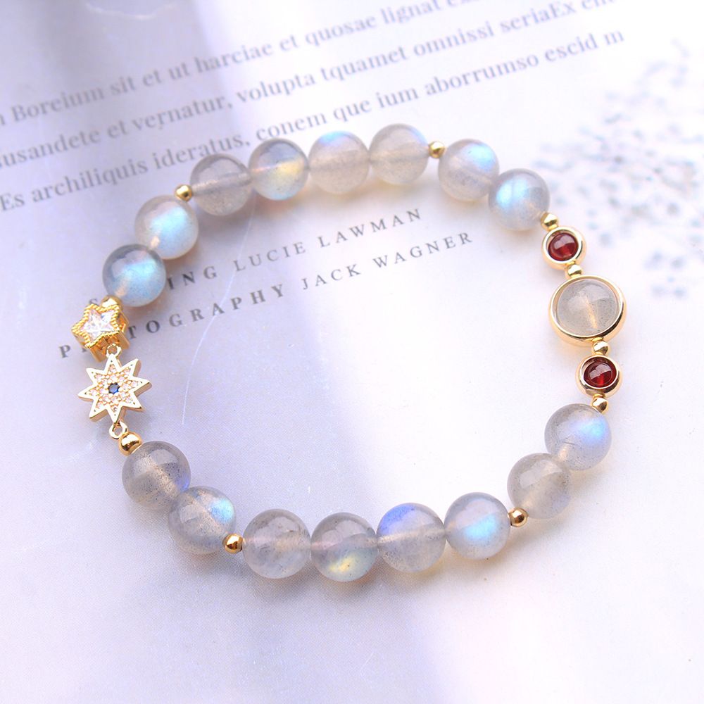 Natural Grey Moonstone Garnet Fashion Bracelet