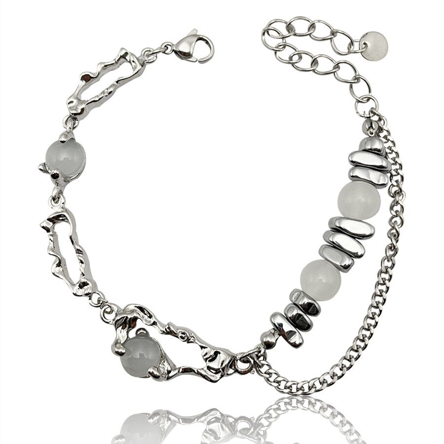 Women's Niche Design Pin Moonstone Cat's Eye Beaded Bracelet