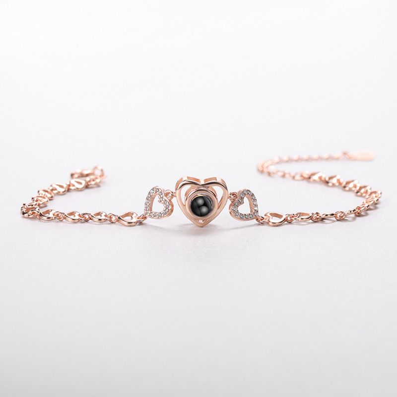 Women's Hollow Heart Projection Sterling Silver Bracelet