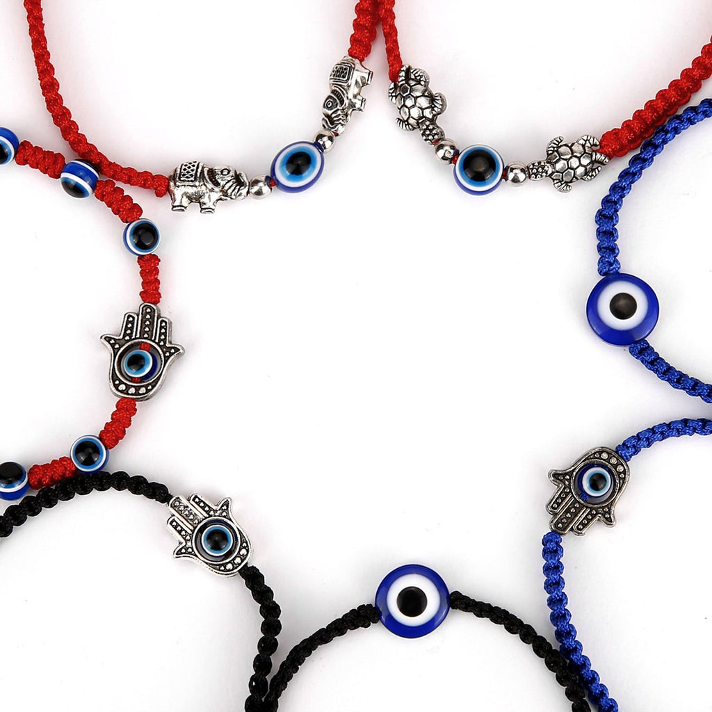 Blue Evil Eyes Red Rope Braided Adjustable Bracelet