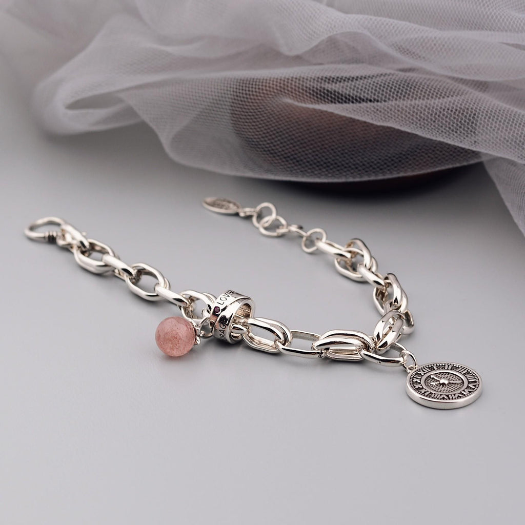 Fashion Round Brand Strawberry Crystal Thai Silver Bracelet Female Simple Personality Cold Wind Retro Old Heavy Hand Jewelry