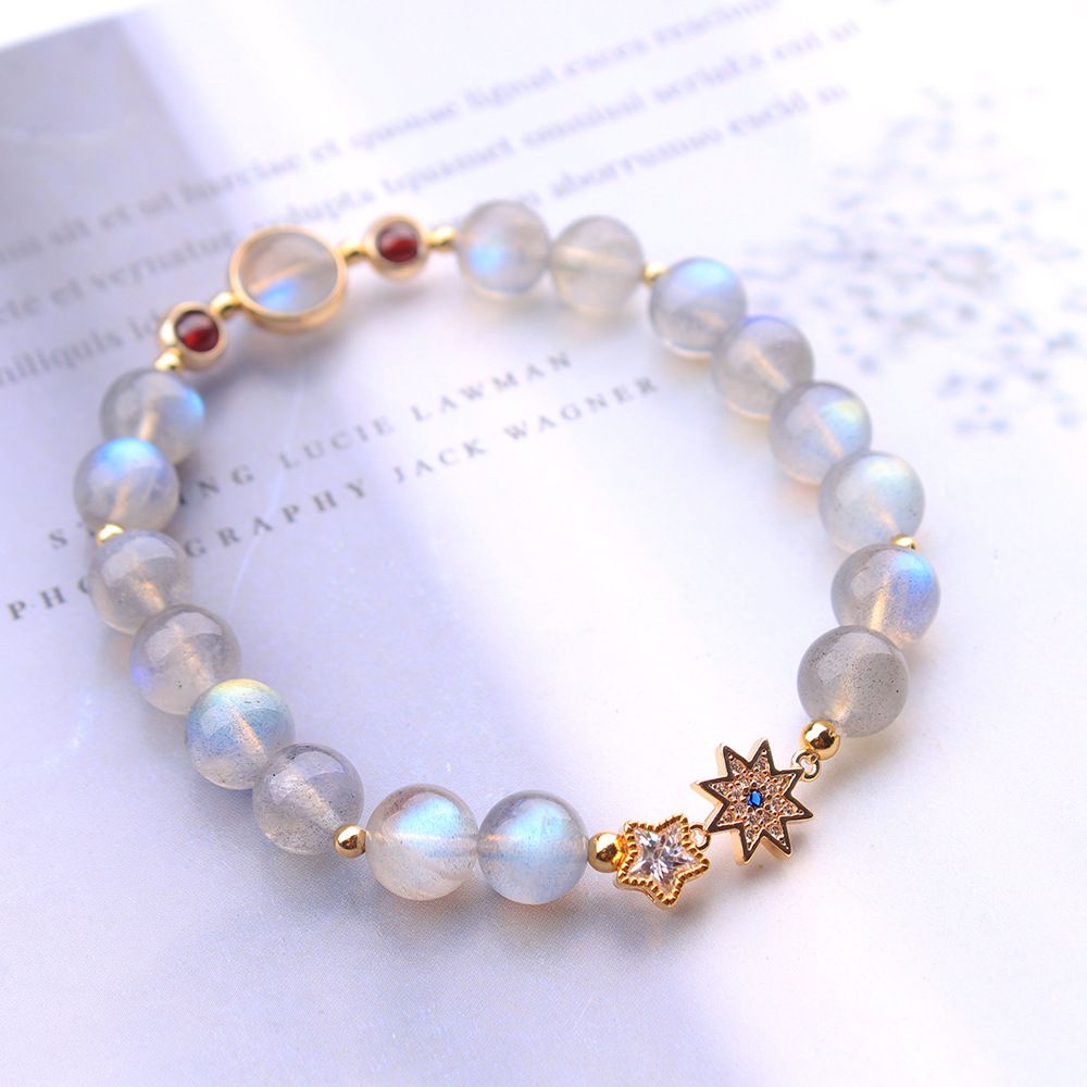 Natural Grey Moonstone Garnet Fashion Bracelet