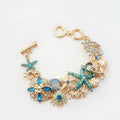 1pc Boho Ocean Element Bracelet Copper Inlaid Diamond Metal Starfish Coral Shell DIY Charm Bracelet Jewelry Accessories