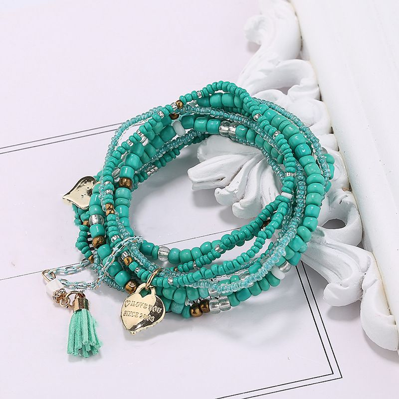 Heart Shape Pendant Bracelet Boho Style Multilayer Stackable Beaded Bracelet Set Multicolor Hand Jewelry
