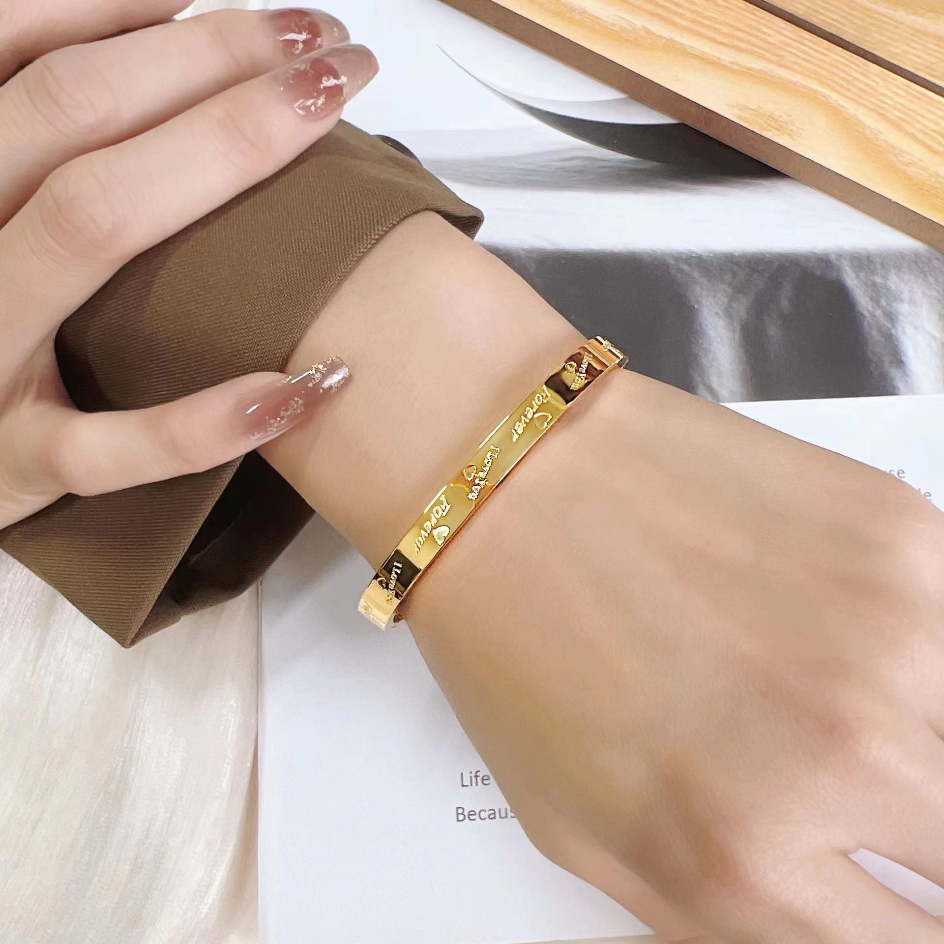 Light Luxury And Simple Classic Love Forever Titanium Steel Couple Bracelet