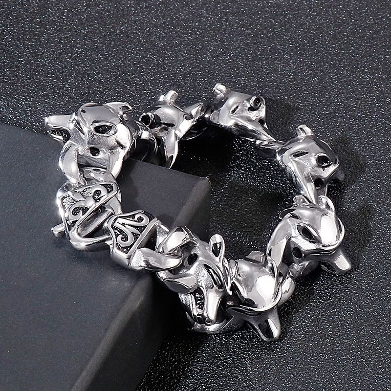 Personality Smeared Skull Animal Head Men's Titanium Steel Bracelet