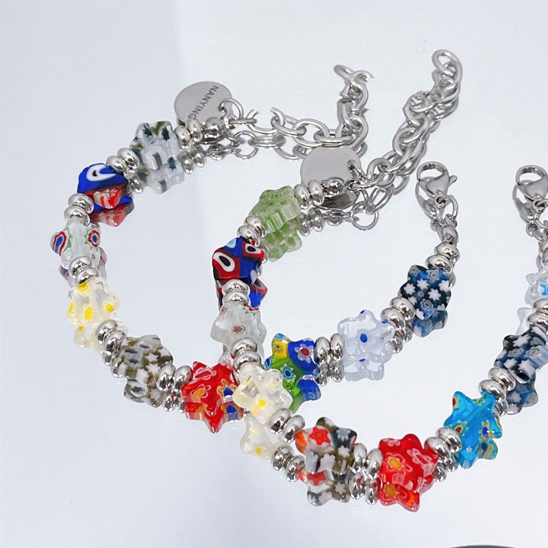 Women's Original Colored Glass Five-pointed Star Bracelet