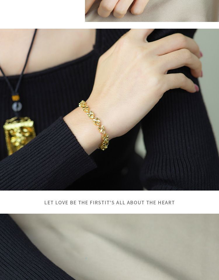 Retro four -leaf lucky grass bracelet female bride jewelry