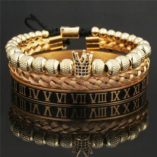 European And American Retro Easy Matching Crown Woven Brace Lace Bracelet Set Dripping Roman Letters Woven Stainless Steel Bracelet