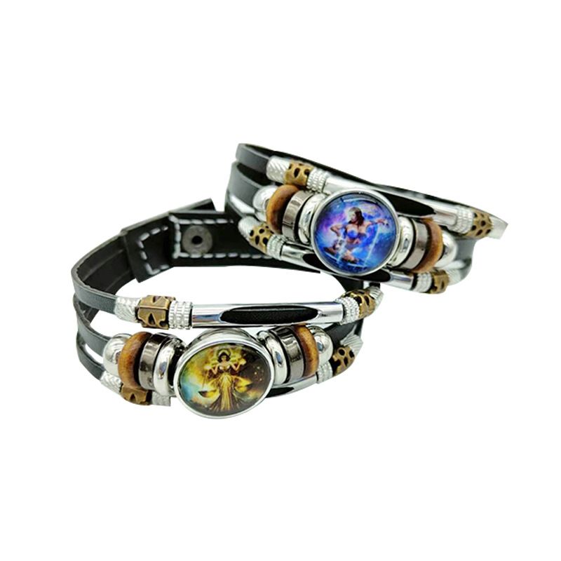 European And American Retro Step-on Line Buckle Twelve Constellation Luminous Bracelet Ornament Leather Bracelet Men's And Women's Bracelet