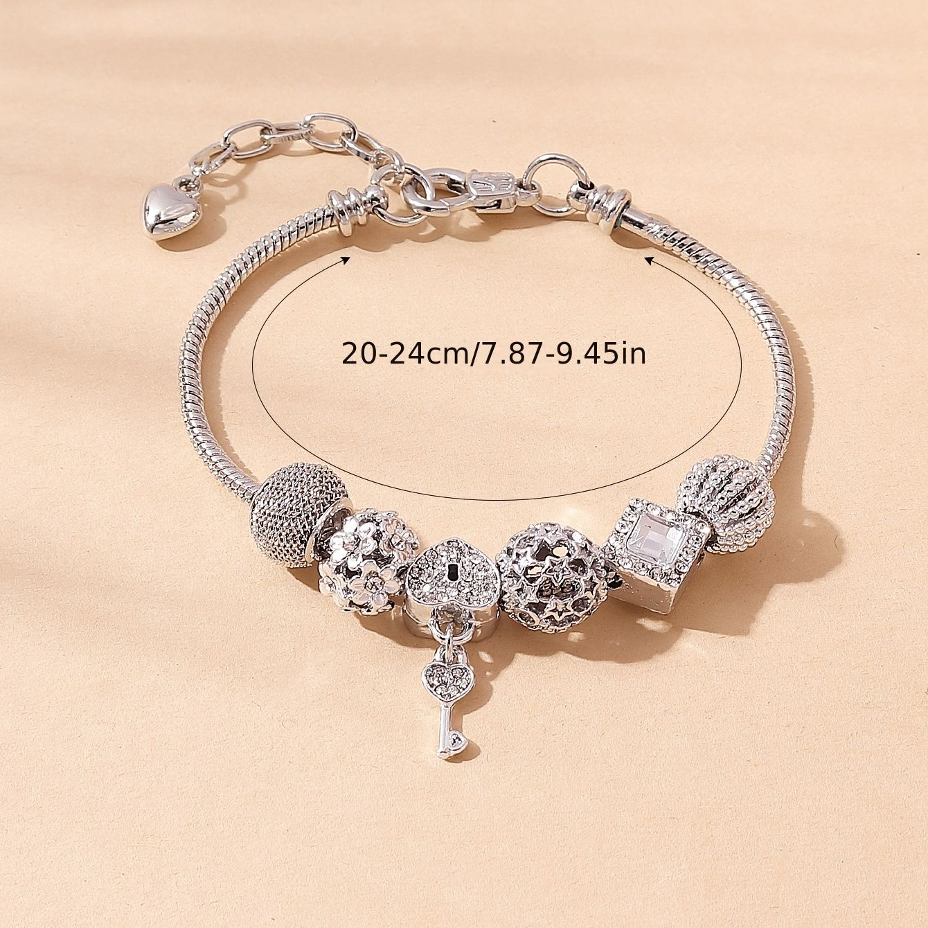 Key Shape Beaded Charm Bracelet Flower & Star Shape Pattern In Lantern Beads Snake Chain Bracelet