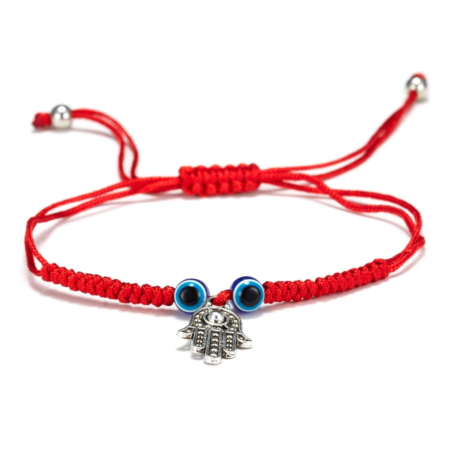 Blue Evil Eyes Red Rope Braided Adjustable Bracelet