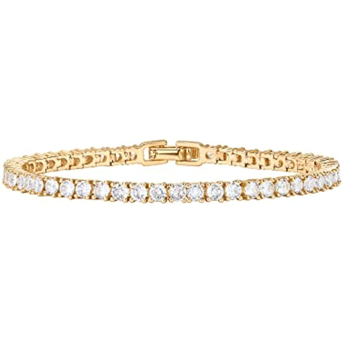 PAVOI 14K Gold Plated 3mm Cubic Zirconia Classic Tennis Bracelet | Gold Bracelets for Women | Size 6.5-7.5 Inch
