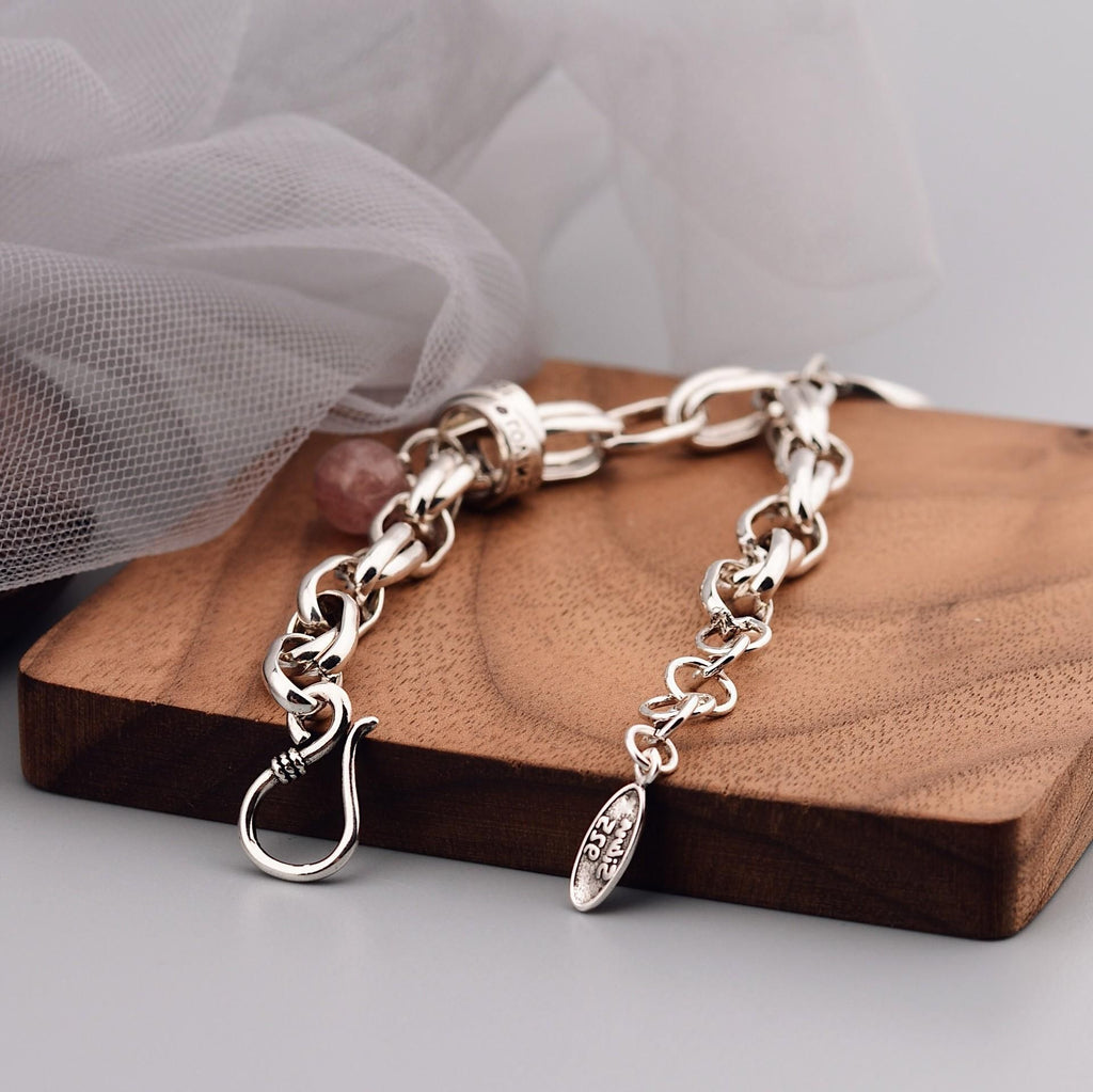 Fashion Round Brand Strawberry Crystal Thai Silver Bracelet Female Simple Personality Cold Wind Retro Old Heavy Hand Jewelry