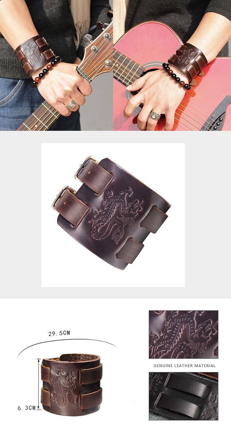 Dragon Totem Cattle Leather Bracelet Double Joint Dual-use Detachable