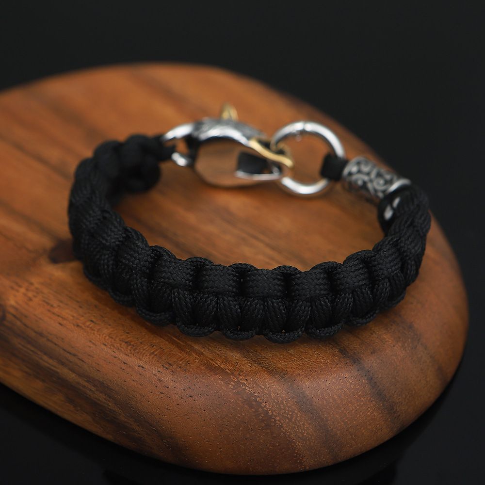 Norse Viking Mythology Stainless Steel Paracord Wolf Head Bracelet