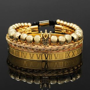 European And American Retro Easy Matching Crown Woven Brace Lace Bracelet Set Dripping Roman Letters Woven Stainless Steel Bracelet