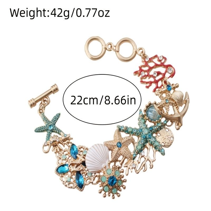 1pc Boho Ocean Element Bracelet Copper Inlaid Diamond Metal Starfish Coral Shell DIY Charm Bracelet Jewelry Accessories