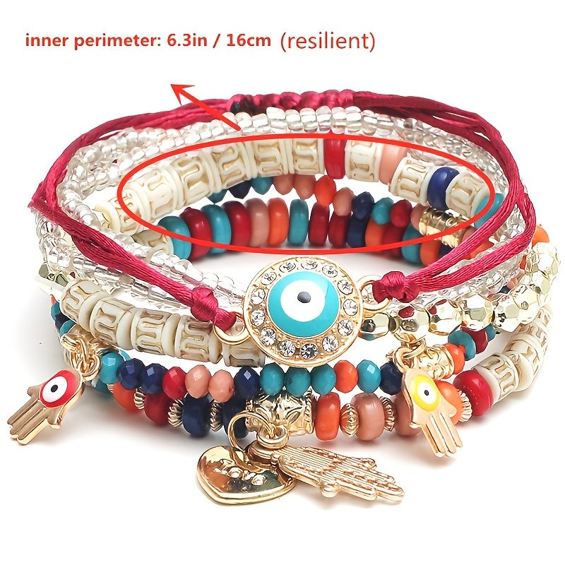 Women's Beaded Multilayer Bracelet Set Boho Devil's Eye Pendant Bracelet Jewelry