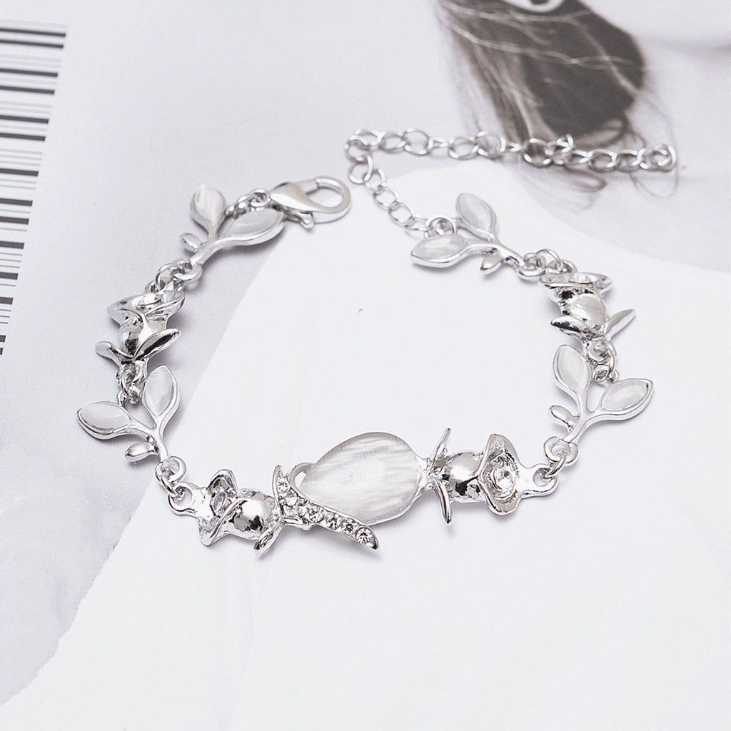 Flower & Leaf Shape Shiny Chain Bracelet Engagement Jewelry Gift Adjustable Hand Jewelry Decor